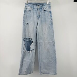 American Eagle Jeans 000 Super High Rise Baggy Wide Leg Ankle Strigid Light Wash